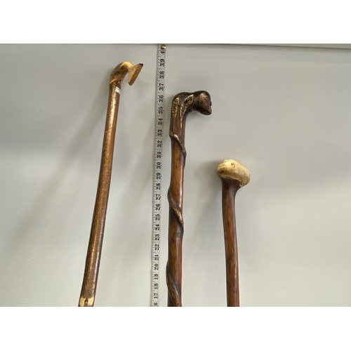 609 - Three assorted wooden walking canes