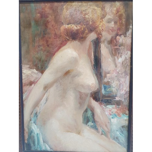 78 - A framed & signed oil on board nude study (signature illegible)  58x43cm, shipping unavailable