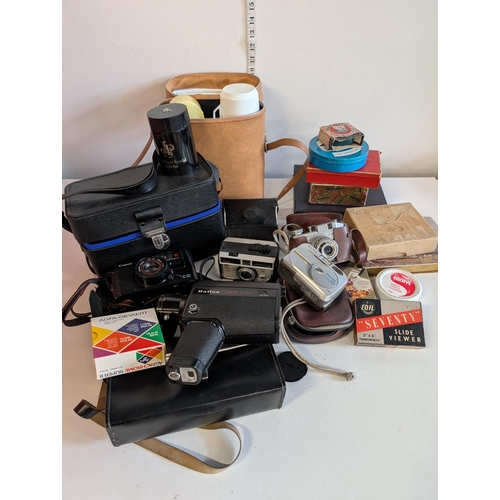 74 - A selection of collectables including vintage cameras, picnic set and super 8 cine camera