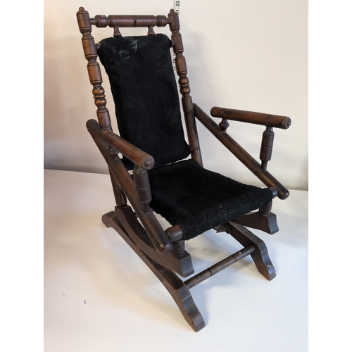 70 - A Victorian Child's Rocking Chair, Reupholstered, Height 61cm, Shipping Unavailable