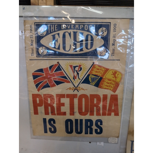 84 - A Liverpool Echo 'Pretoria is Ours' Boer War Patriotic Poster, dated May 31, 1900 50 x 62 CM