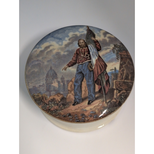 90 - A Prattware 'Garibaldi' Pot Lid and Base, circa 1864