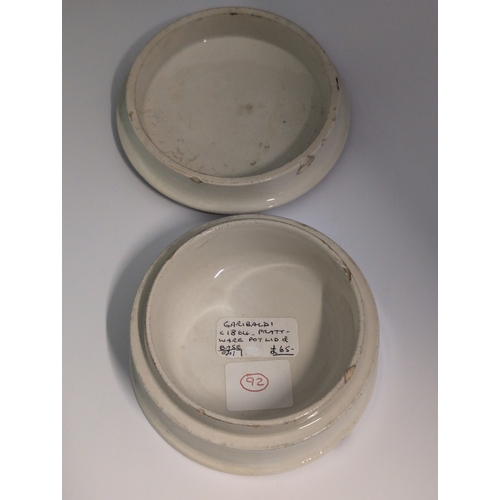 90 - A Prattware 'Garibaldi' Pot Lid and Base, circa 1864