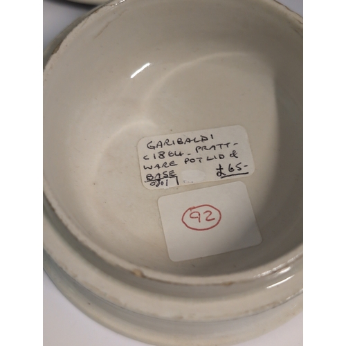 90 - A Prattware 'Garibaldi' Pot Lid and Base, circa 1864