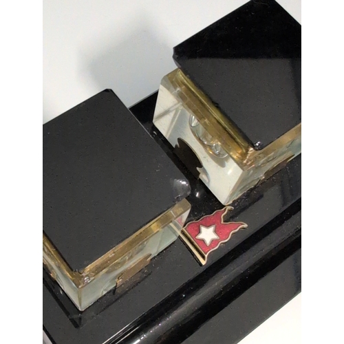 93 - A 1930s White Star Line Art Deco Black Desk Set with Two Inkwells