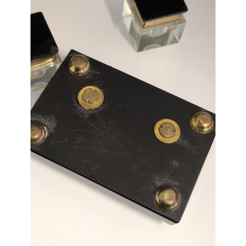 93 - A 1930s White Star Line Art Deco Black Desk Set with Two Inkwells