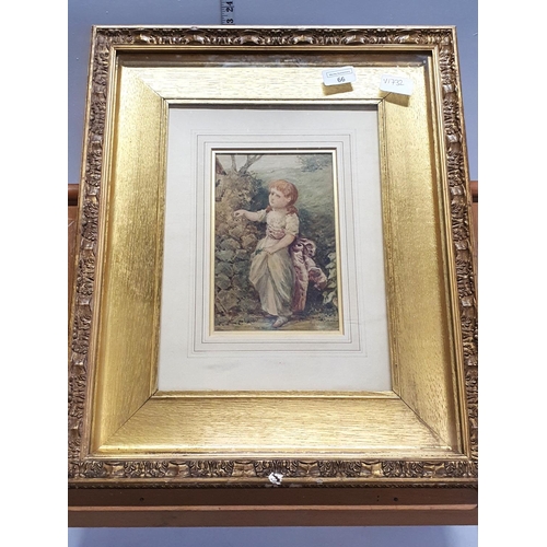 142 - A framed watercolour depicting a young girl picking flowers by Henry James Johnstone (1835-1907) sig... 