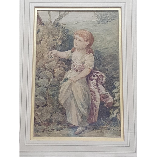 142 - A framed watercolour depicting a young girl picking flowers by Henry James Johnstone (1835-1907) sig... 