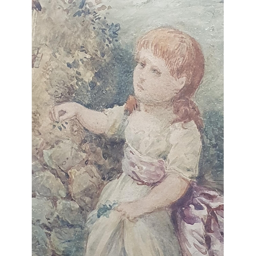 142 - A framed watercolour depicting a young girl picking flowers by Henry James Johnstone (1835-1907) sig... 