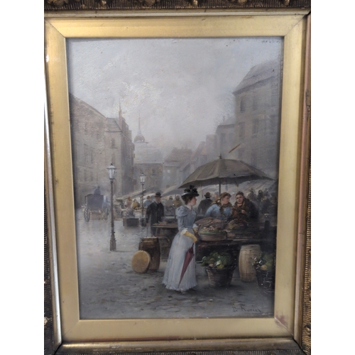 144 - Emile Rovier 19th Century, European Market Scene Signed Lower Right with Indistinct Title Verso