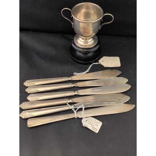 110 - A Cunard / White Star Line On Board Ship 'Cruise Prize' Trophy Cup and Six Cunard Line Silver Plated... 