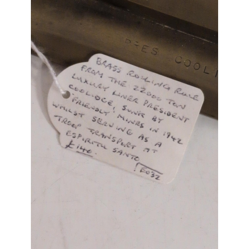 166 - A 19th Century Brass and Copper Bed Warmer and a Brass Rolling Rule from the S.S. President Coolidge... 