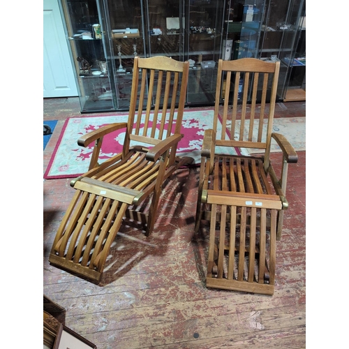 64 - A Pair of Vintage Teak Steamer Style Deck Loungers. Shipping Unavailable