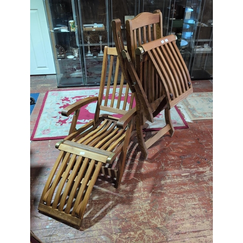 64 - A Pair of Vintage Teak Steamer Style Deck Loungers. Shipping Unavailable