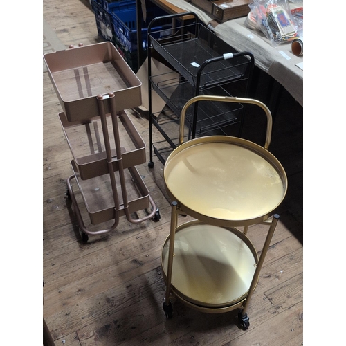 65 - Three Contemporary Rolling Utility Carts. Tallest 84cm. Shipping Unavailable