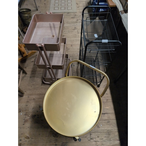 65 - Three Contemporary Rolling Utility Carts. Tallest 84cm. Shipping Unavailable