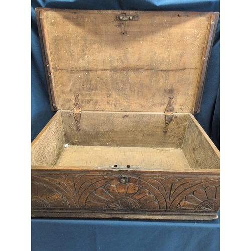 67 - English Carved Oak Bible Box, 17th Century. 74 x 44 x 23 CM. Shipping Unavailable