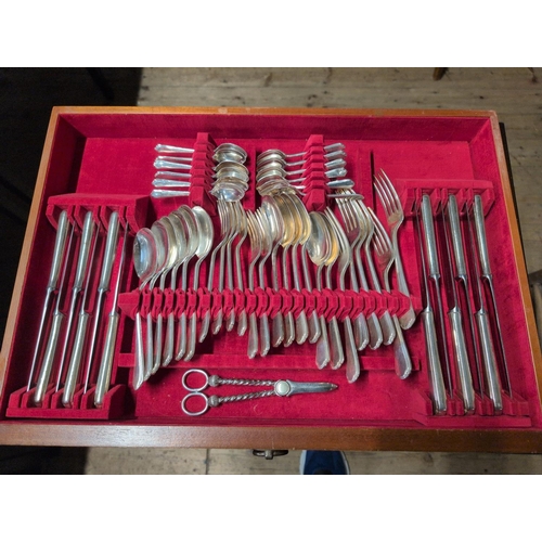 69 - A Vintage Walker & Hall 120-Piece Silver Plate Cutlery Set in a Fitted Canteen. Shipping Unavailable