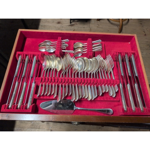 69 - A Vintage Walker & Hall 120-Piece Silver Plate Cutlery Set in a Fitted Canteen. Shipping Unavailable
