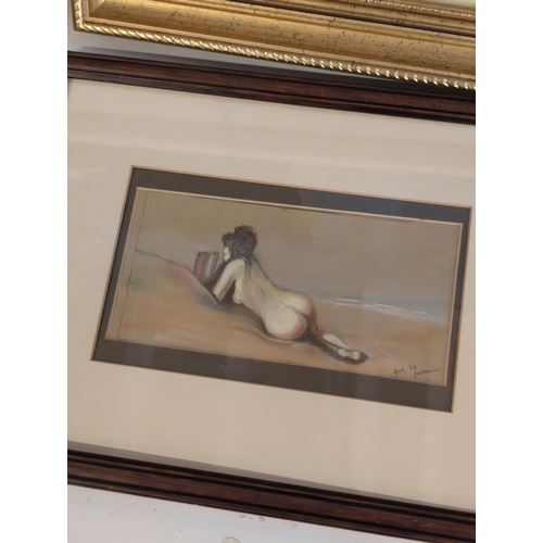 87 - A Collection of Gilded Wood Picture Frames and Framed Artworks Including Oil By Hilton. Largest fram... 