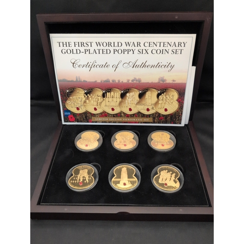 124 - The First World War Centenary Gold-Plated Poppy Six Coin Set