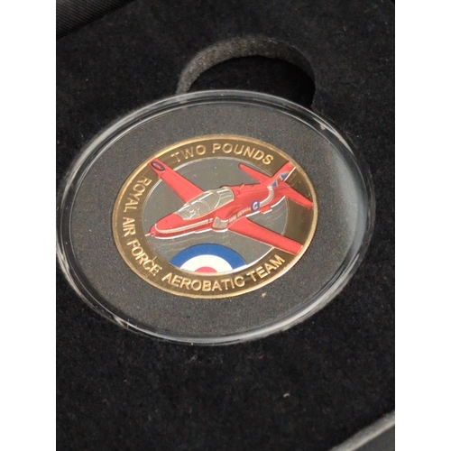 127 - Jersey 2019 £2 Red Arrows Hawk Jet Silver Proof Coin, Gold-Plated
