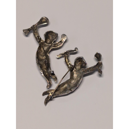 136 - A Pair of 1940's Sterling Silver Cherub Brooches, Brass Pins Gross Weight 22.04g