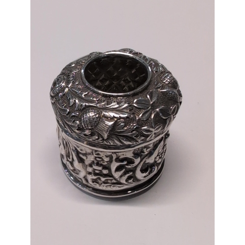 138 - An Edwardian Sterling Silver Pounce Pot / Sander, Birmingham 1906, with Celtic Thistle and Shamrock ... 