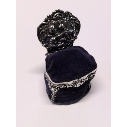 140 - A Rococo Revival Style Sterling Silver Chair Form Pin Cushion, Chester 1902
