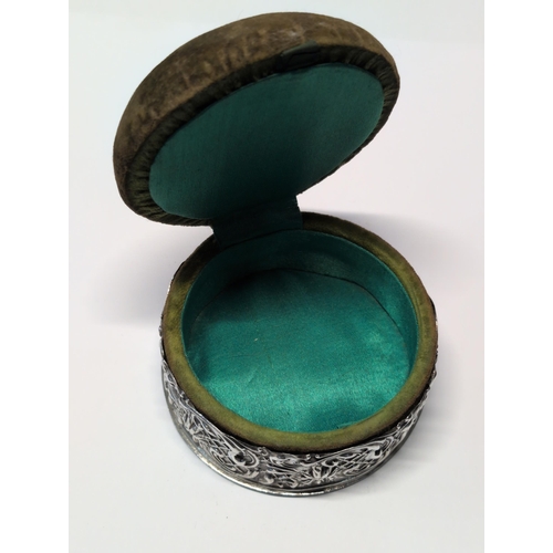 141 - An Edwardian Sterling Silver and Velvet Pin Cushion Box, Birmingham 1909 D9.5cm
