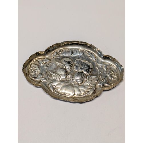 143 - William Comyns Sterling Silver Putti Pin Tray, London 1905 L13cm 37g