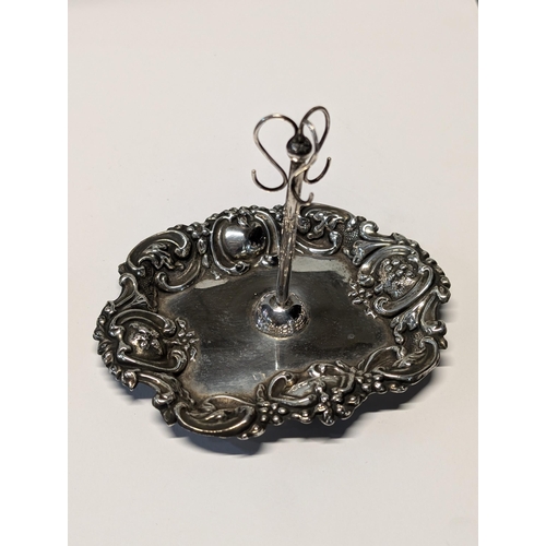 146 - A Rococo Revival Style Sterling Silver Jewellery Dish, Chester 1903. 11cm x 8cm, 8cm Height 40g