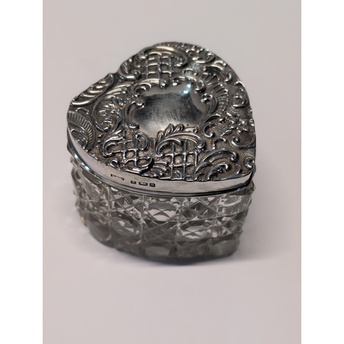152 - An Edwardian Sterling Silver and Cut Crystal Heart-Shaped Trinket Box, Birmingham 1900. H 6.5cm, L 8... 