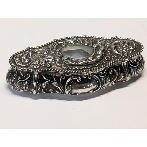 155 - Edwardian Sterling Silver Trinket Box, Heavy Repousse, Gilt Interior, Birmingham 1906 130g