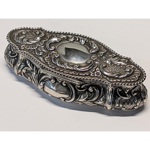 155 - Edwardian Sterling Silver Trinket Box, Heavy Repousse, Gilt Interior, Birmingham 1906 130g