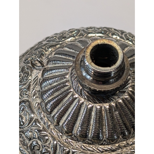 156 - Antique Unusual White Metal Bottle. H 12cm, 9cm dia. 193g