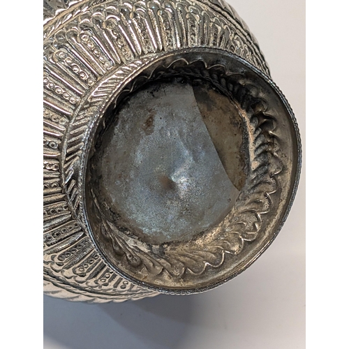 156 - Antique Unusual White Metal Bottle. H 12cm, 9cm dia. 193g