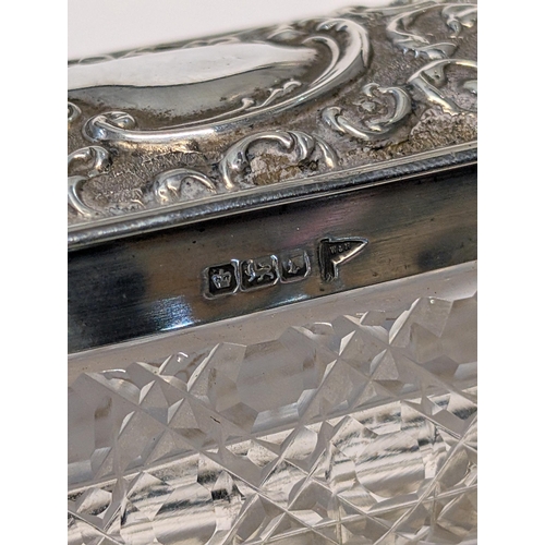 157 - Sterling Silver Repoussé and Cut-Glass Dressing Table Box Walker and Hall Silver Weight 62g, Sheffie... 