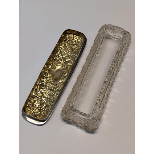 157 - Sterling Silver Repoussé and Cut-Glass Dressing Table Box Walker and Hall Silver Weight 62g, Sheffie... 