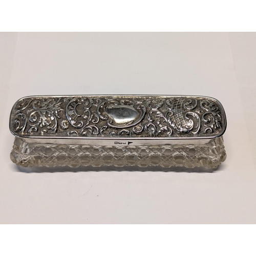 157 - Sterling Silver Repoussé and Cut-Glass Dressing Table Box Walker and Hall Silver Weight 62g, Sheffie... 