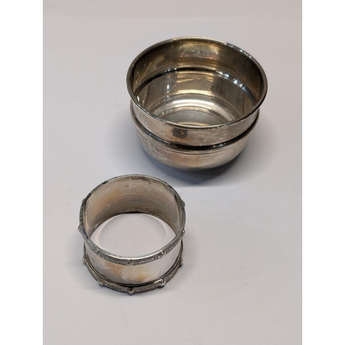 163 - Two English Sterling Silver Items, Both Sheffield. Bowl H 4.5cm, 7cm dia. Napkin ring H 3cm, 5cm dia... 