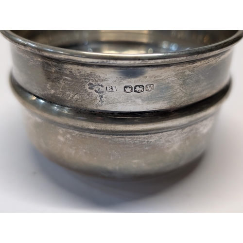 163 - Two English Sterling Silver Items, Both Sheffield. Bowl H 4.5cm, 7cm dia. Napkin ring H 3cm, 5cm dia... 