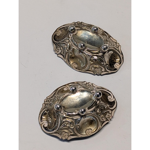 165 - A Pair of English Sterling Silver Rococo-Revival Dishes Birmingham 1848? H 2cm, L 7cm, W 5.5cm 30g
