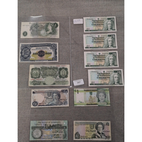 167 - A Collection of Eleven British and Channel Islands Banknotes and a British Armed Forces Special Vouc... 