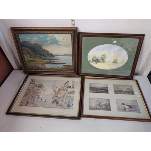 106 - A Group of Four Framed 20th Century Artworks, Including an Oil Painting, Watercolours and Etchings L... 