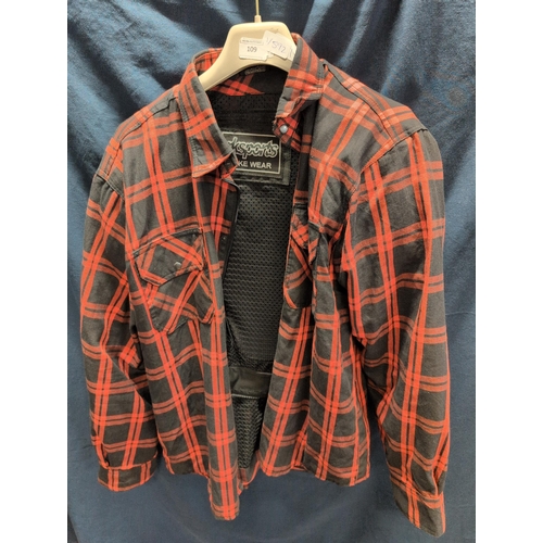 116 - rkspoorts BIKE WEAR Men's Motorcycle Flannel Shirt, Red and Black Plaid, Size XL