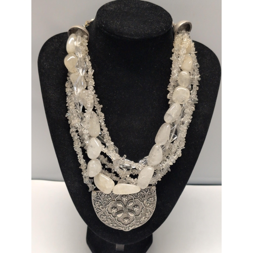 136 - Cesaré Paris Multi-Strand Necklace with Clear Quartz and Opaque White Beads