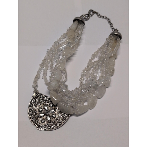 136 - Cesaré Paris Multi-Strand Necklace with Clear Quartz and Opaque White Beads