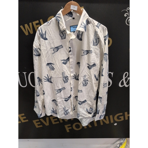 118 - Disney x GUCCI Long-Sleeved Button-Down Shirt with Hand Gesture Pattern, Unauthenticated