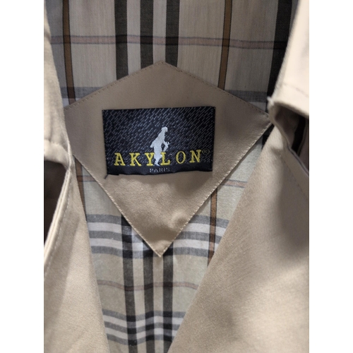 119 - AKYLON Beige Gabardine-Style Double-Breasted Trench Coat